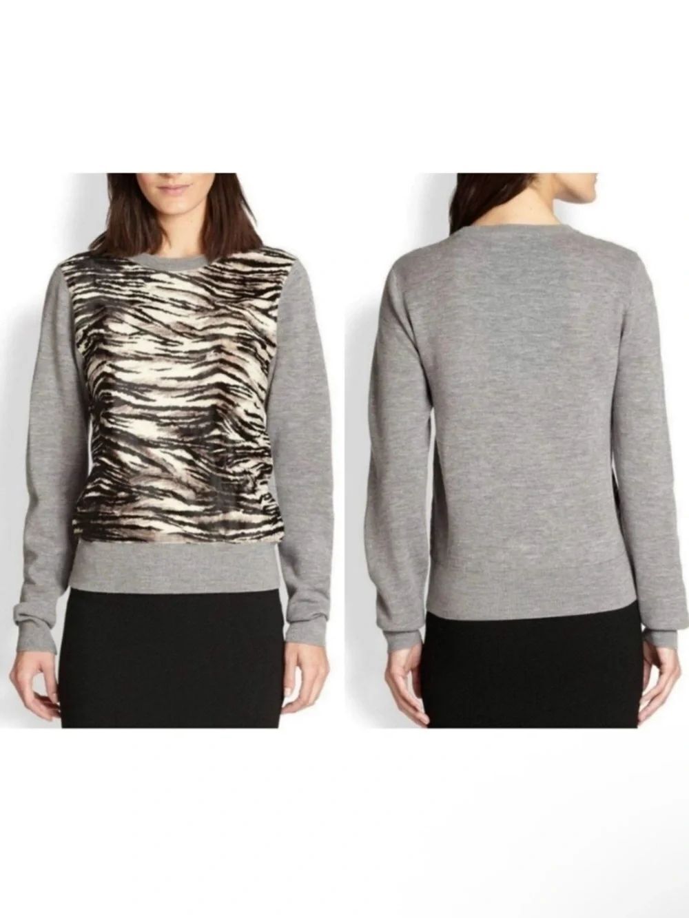 A.L.C. Merino Wool Zebra Print Calf Hair Panel Sweater M